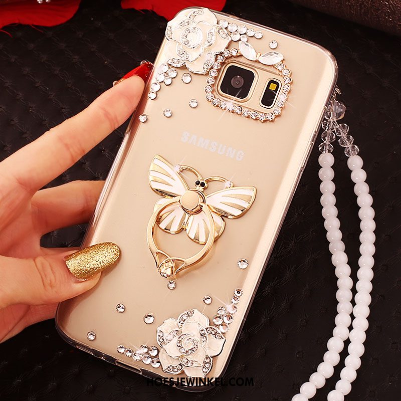 Samsung Galaxy S6 Edge Hoesje Met Strass Goud Ster, Samsung Galaxy S6 Edge Hoesje Mobiele Telefoon Hoes