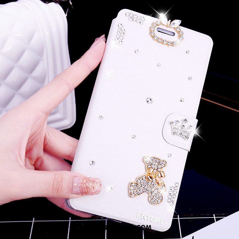 Samsung Galaxy S6 Edge Hoesje Strass Wit Folio, Samsung Galaxy S6 Edge Hoesje Leren Etui Ster