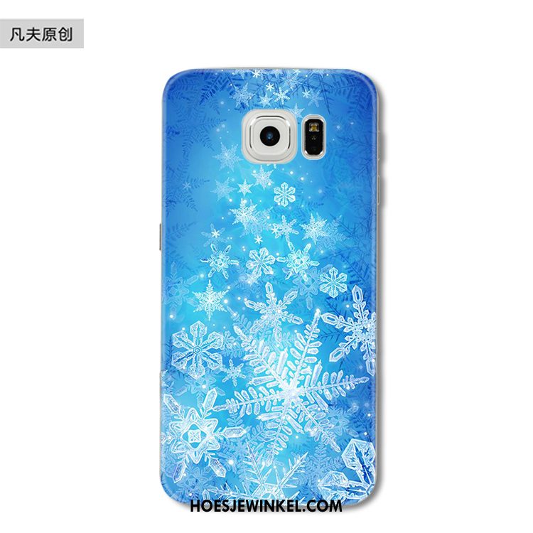 Samsung Galaxy S6 Edge Hoesje Zacht Kerstmis Bescherming, Samsung Galaxy S6 Edge Hoesje Blauw Sneeuwvlok