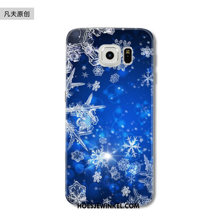 Samsung Galaxy S6 Edge Hoesje Zacht Kerstmis Bescherming, Samsung Galaxy S6 Edge Hoesje Blauw Sneeuwvlok