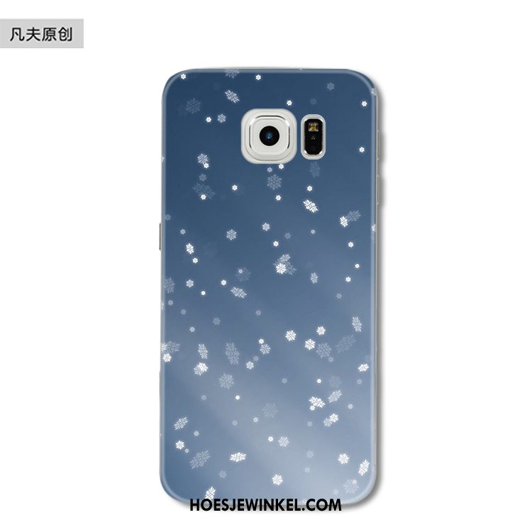 Samsung Galaxy S6 Edge Hoesje Zacht Kerstmis Bescherming, Samsung Galaxy S6 Edge Hoesje Blauw Sneeuwvlok