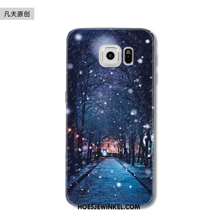 Samsung Galaxy S6 Edge Hoesje Zacht Kerstmis Bescherming, Samsung Galaxy S6 Edge Hoesje Blauw Sneeuwvlok