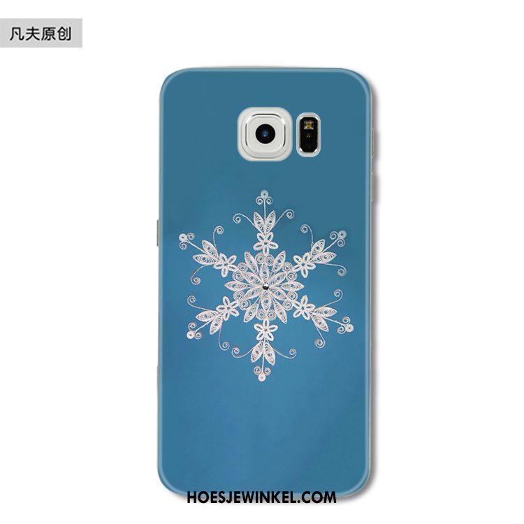 Samsung Galaxy S6 Edge Hoesje Zacht Kerstmis Bescherming, Samsung Galaxy S6 Edge Hoesje Blauw Sneeuwvlok