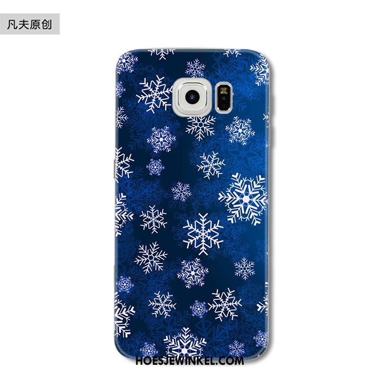 Samsung Galaxy S6 Edge Hoesje Zacht Kerstmis Bescherming, Samsung Galaxy S6 Edge Hoesje Blauw Sneeuwvlok