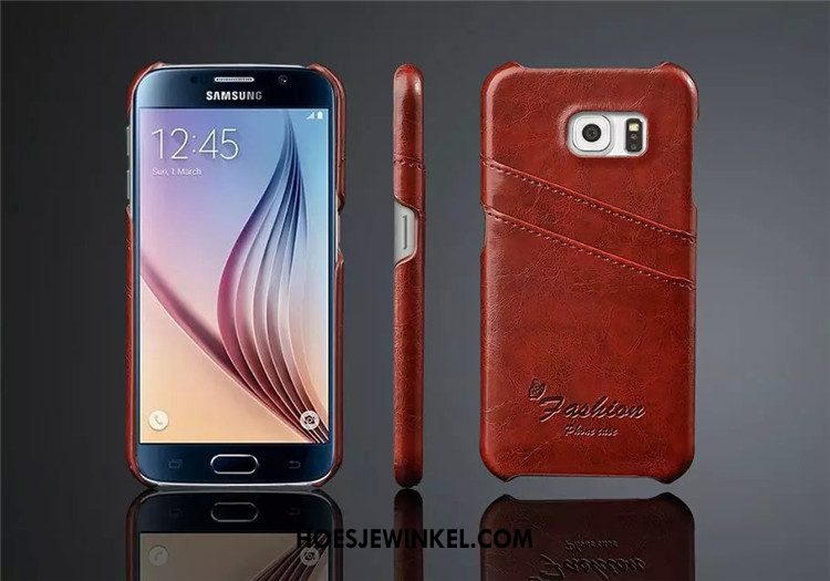 Samsung Galaxy S6 Hoesje Bescherming Hoes Ster, Samsung Galaxy S6 Hoesje Echt Leer Mobiele Telefoon Braun