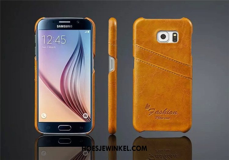 Samsung Galaxy S6 Hoesje Bescherming Hoes Ster, Samsung Galaxy S6 Hoesje Echt Leer Mobiele Telefoon Braun