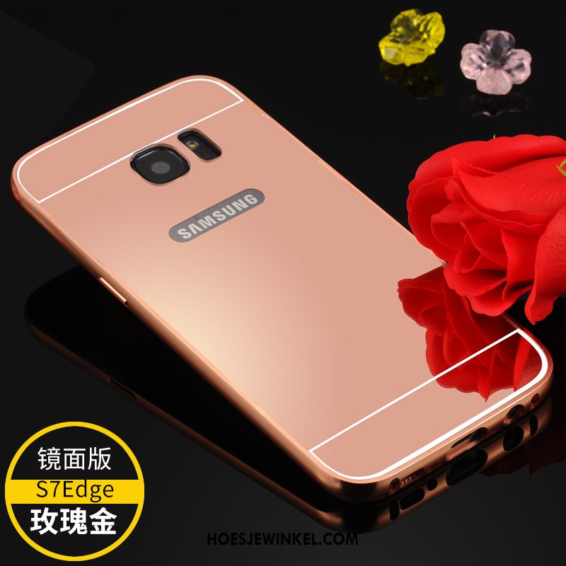 Samsung Galaxy S7 Edge Hoesje Ster Grijs Omlijsting, Samsung Galaxy S7 Edge Hoesje Achterklep Elegante