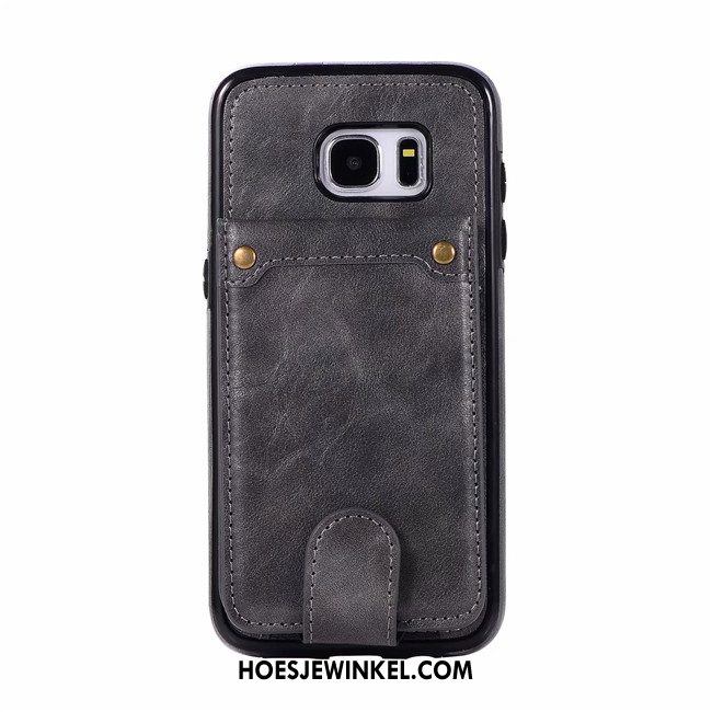 Samsung Galaxy S7 Hoesje Mobiele Telefoon Leren Etui Kaart, Samsung Galaxy S7 Hoesje Folio Grijs