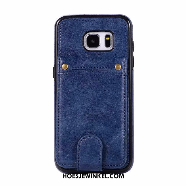 Samsung Galaxy S7 Hoesje Mobiele Telefoon Leren Etui Kaart, Samsung Galaxy S7 Hoesje Folio Grijs