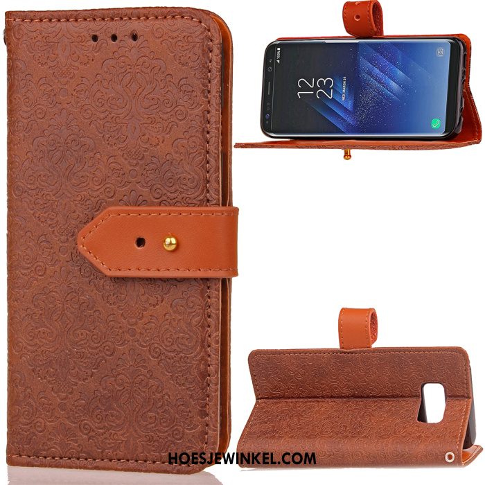 Samsung Galaxy S8 Hoesje Echt Leer Klittenband Leren Etui, Samsung Galaxy S8 Hoesje Rood Ster