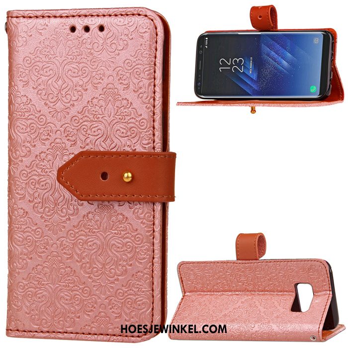 Samsung Galaxy S8 Hoesje Echt Leer Klittenband Leren Etui, Samsung Galaxy S8 Hoesje Rood Ster