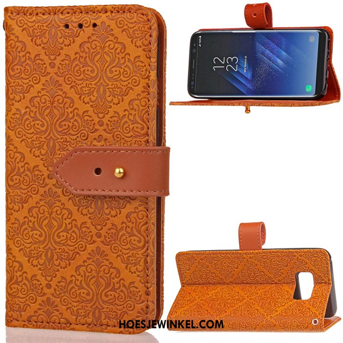 Samsung Galaxy S8 Hoesje Echt Leer Klittenband Leren Etui, Samsung Galaxy S8 Hoesje Rood Ster