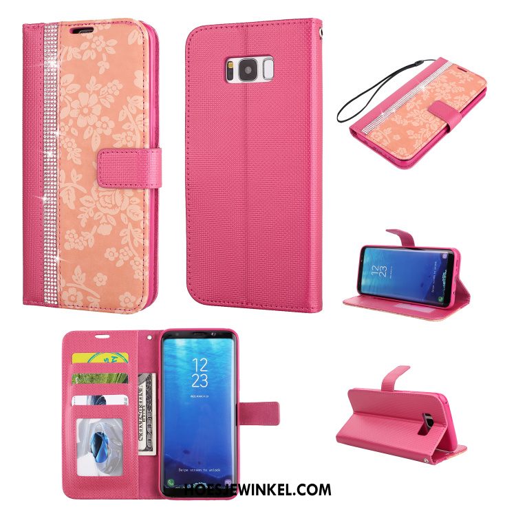 Samsung Galaxy S8 Hoesje Hoes Met Strass Bescherming, Samsung Galaxy S8 Hoesje Leren Etui Folio