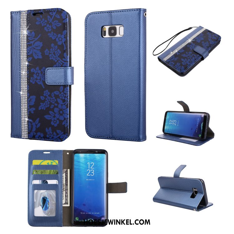 Samsung Galaxy S8 Hoesje Hoes Met Strass Bescherming, Samsung Galaxy S8 Hoesje Leren Etui Folio