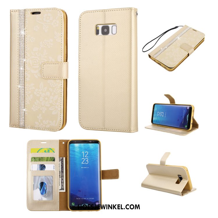 Samsung Galaxy S8 Hoesje Hoes Met Strass Bescherming, Samsung Galaxy S8 Hoesje Leren Etui Folio