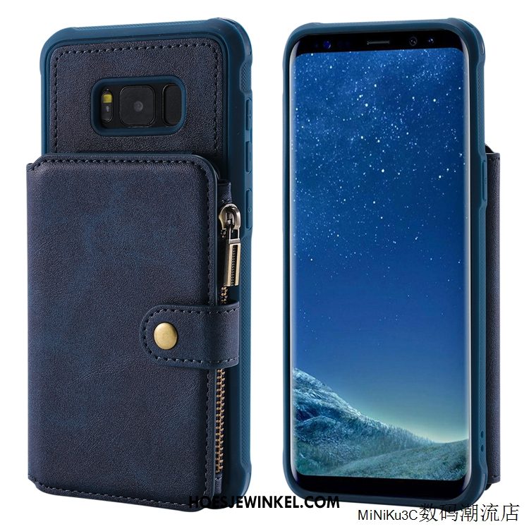 Samsung Galaxy S8 Hoesje Leren Etui Anti-fall Rits, Samsung Galaxy S8 Hoesje Ondersteuning Eenvoudige Braun