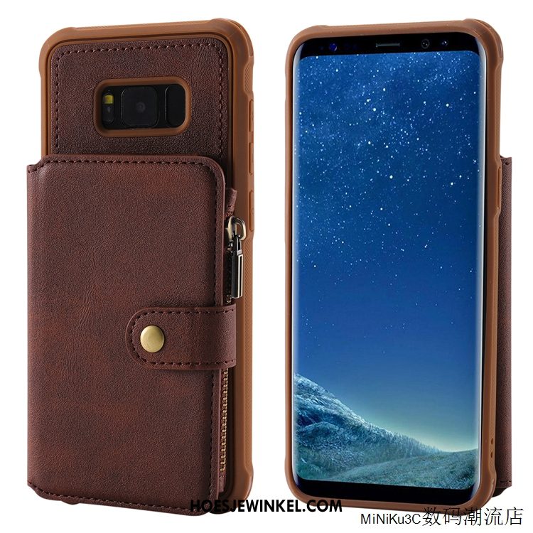 Samsung Galaxy S8 Hoesje Leren Etui Anti-fall Rits, Samsung Galaxy S8 Hoesje Ondersteuning Eenvoudige Braun