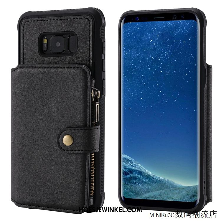 Samsung Galaxy S8 Hoesje Leren Etui Anti-fall Rits, Samsung Galaxy S8 Hoesje Ondersteuning Eenvoudige Braun