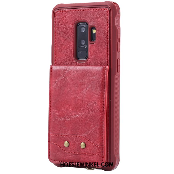 Samsung Galaxy S9+ Hoesje Anti-fall Kaart Mobiele Telefoon, Samsung Galaxy S9+ Hoesje Rood Leren Etui