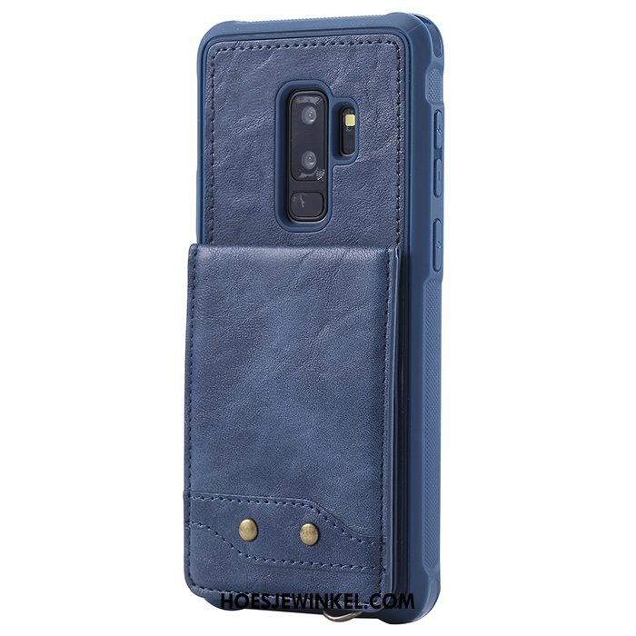 Samsung Galaxy S9+ Hoesje Anti-fall Kaart Mobiele Telefoon, Samsung Galaxy S9+ Hoesje Rood Leren Etui