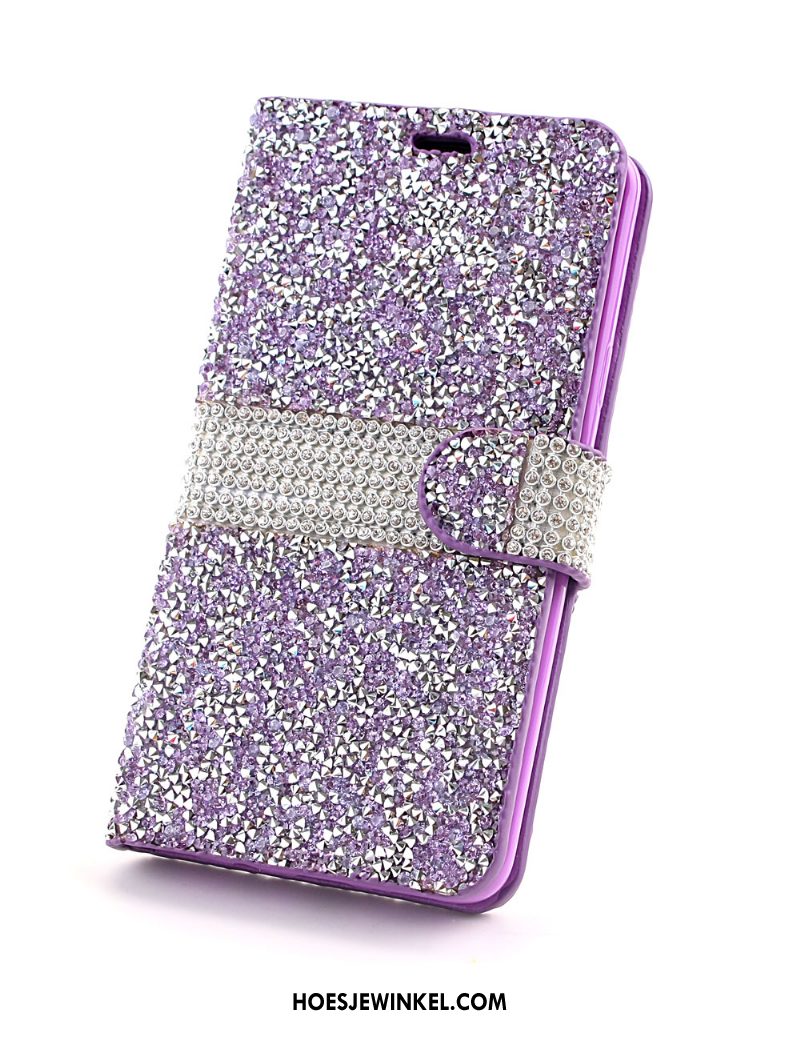 Samsung Galaxy S9+ Hoesje Hoes Ster Blauw, Samsung Galaxy S9+ Hoesje Leren Etui Met Strass