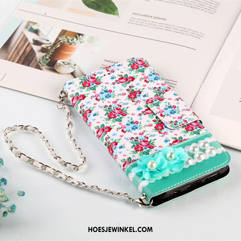 Samsung Galaxy S9+ Hoesje Leren Etui Portemonnee Folio, Samsung Galaxy S9+ Hoesje Bloemen Kaart