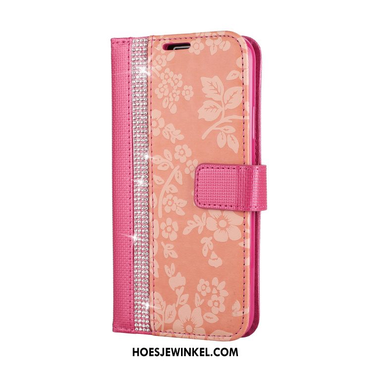 Samsung Galaxy S9+ Hoesje Met Strass Leren Etui Mobiele Telefoon, Samsung Galaxy S9+ Hoesje Anti-fall Rood