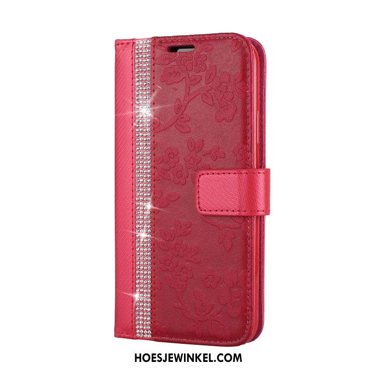 Samsung Galaxy S9+ Hoesje Met Strass Leren Etui Mobiele Telefoon, Samsung Galaxy S9+ Hoesje Anti-fall Rood