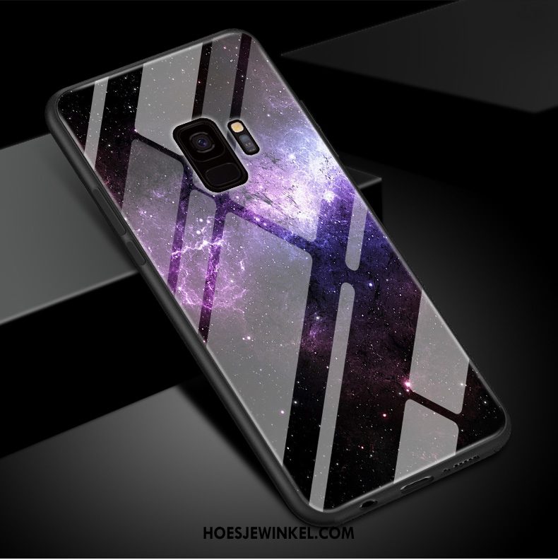 Samsung Galaxy S9 Hoesje Purper Siliconen Gehard Glas, Samsung Galaxy S9 Hoesje Kunst Mobiele Telefoon