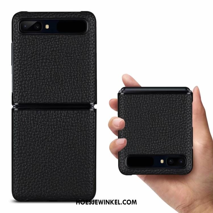 Samsung Z Flip Hoesje Anti-fall Vouw Groen, Samsung Z Flip Hoesje Leren Etui Hoes