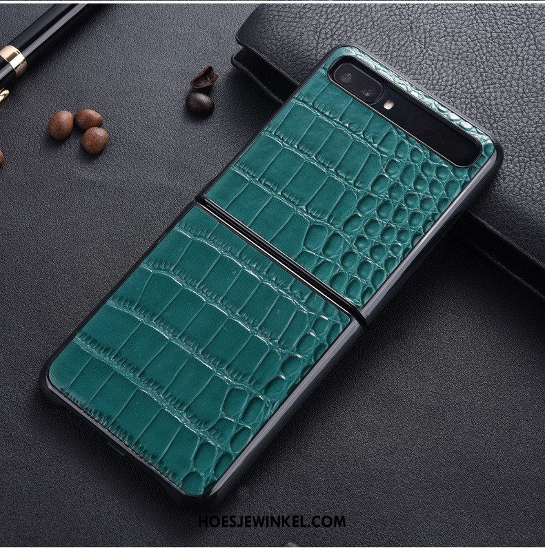 Samsung Z Flip Hoesje Hoes Leren Etui Ster, Samsung Z Flip Hoesje Groen Bescherming