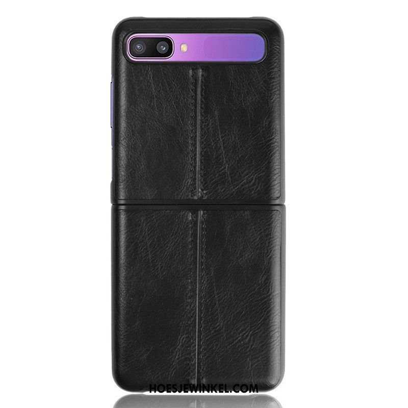 Samsung Z Flip Hoesje Leren Etui Bedrijf Patroon, Samsung Z Flip Hoesje Vouw Leer