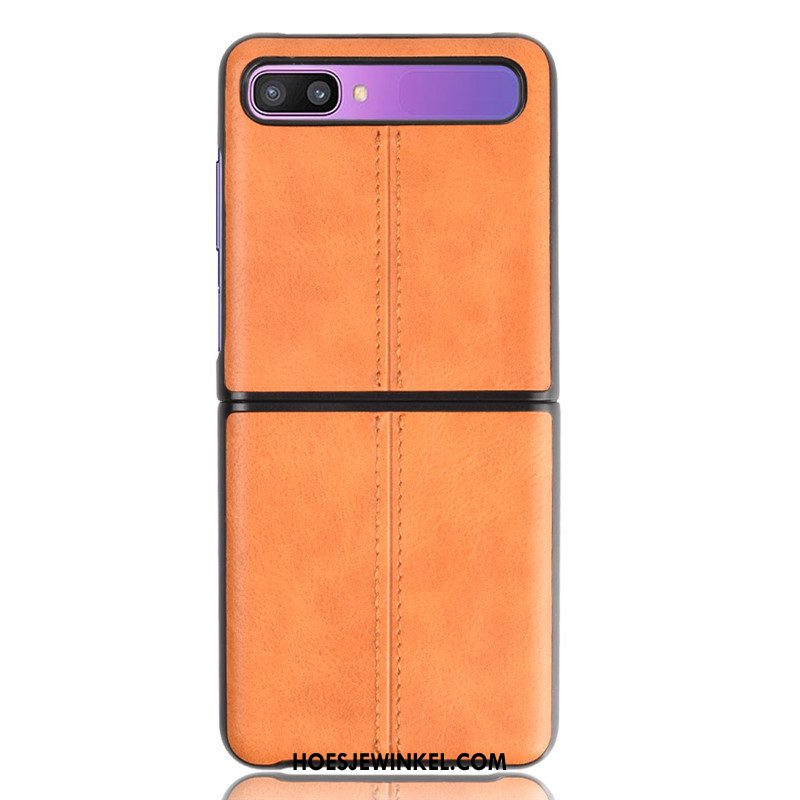 Samsung Z Flip Hoesje Leren Etui Bedrijf Patroon, Samsung Z Flip Hoesje Vouw Leer