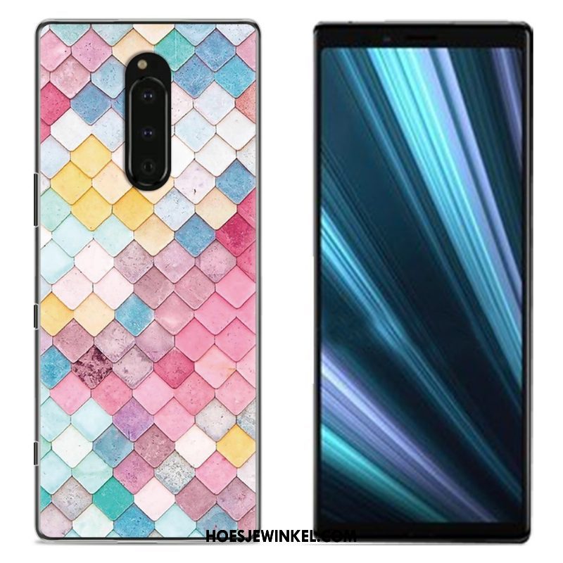 Sony Xperia 1 Hoesje Bescherming Geschilderd Doek, Sony Xperia 1 Hoesje Blauw Mobiele Telefoon