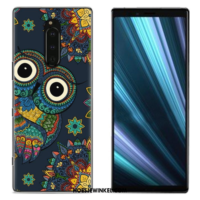 Sony Xperia 1 Hoesje Bescherming Geschilderd Doek, Sony Xperia 1 Hoesje Blauw Mobiele Telefoon