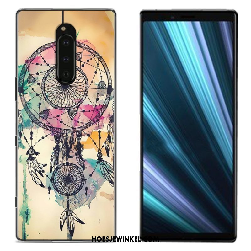 Sony Xperia 1 Hoesje Bescherming Geschilderd Doek, Sony Xperia 1 Hoesje Blauw Mobiele Telefoon