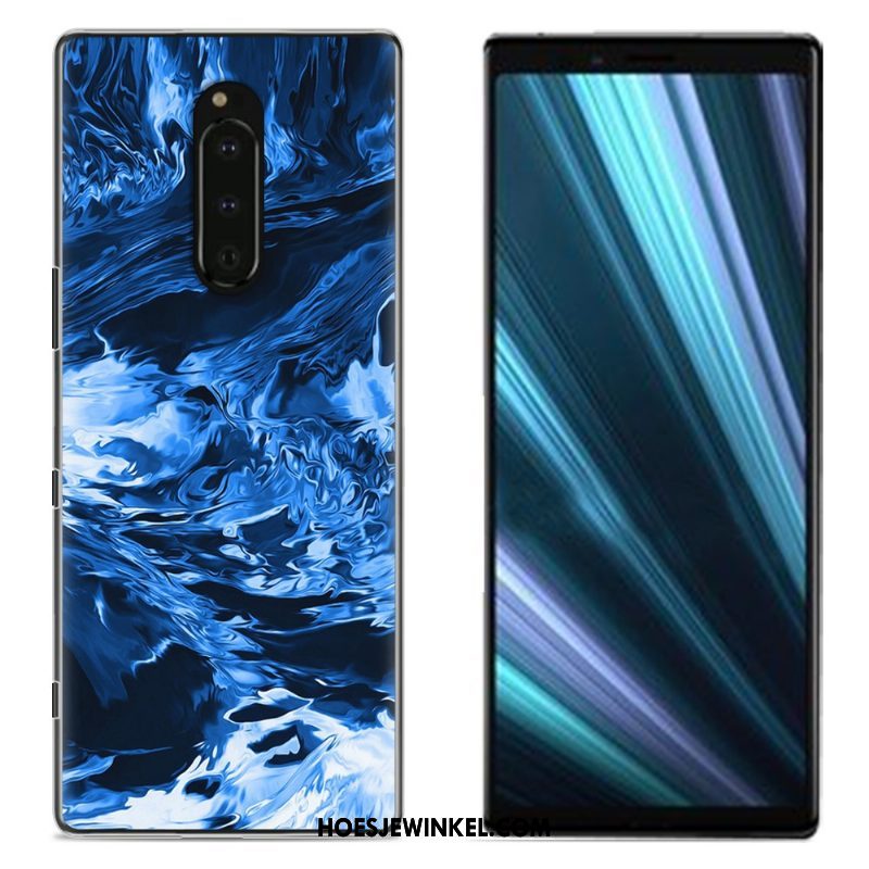 Sony Xperia 1 Hoesje Bescherming Geschilderd Doek, Sony Xperia 1 Hoesje Blauw Mobiele Telefoon