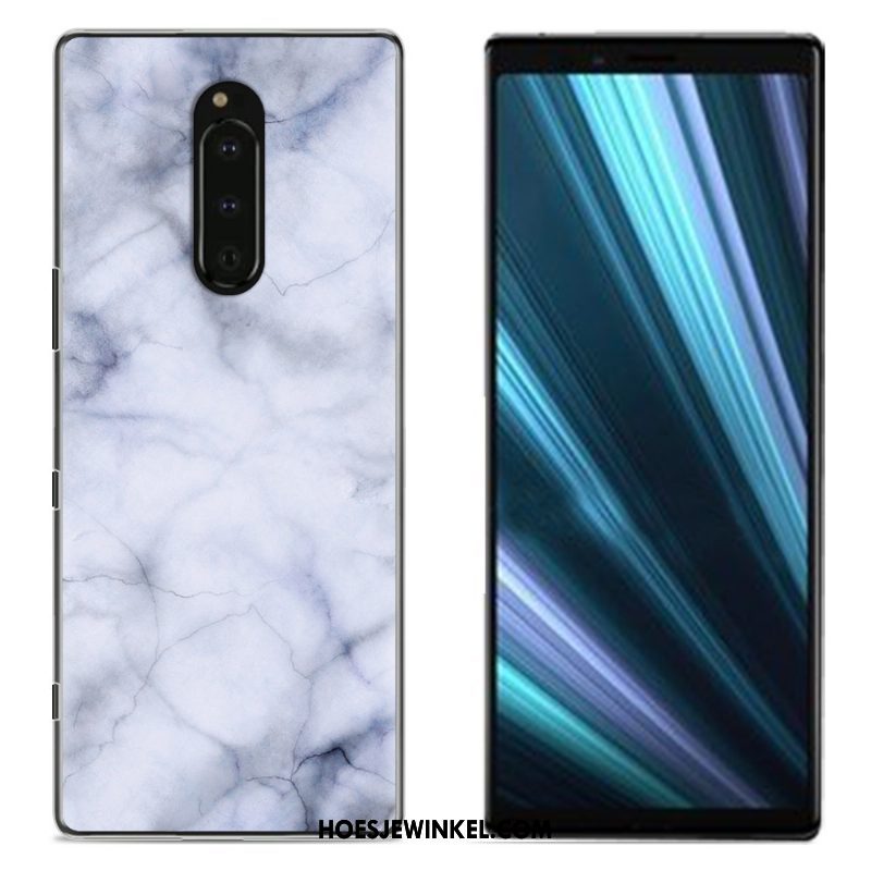 Sony Xperia 1 Hoesje Bescherming Geschilderd Doek, Sony Xperia 1 Hoesje Blauw Mobiele Telefoon