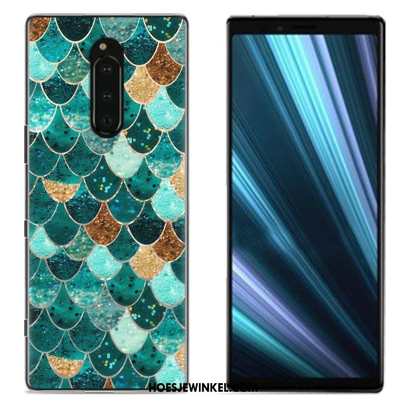 Sony Xperia 1 Hoesje Bescherming Geschilderd Doek, Sony Xperia 1 Hoesje Blauw Mobiele Telefoon