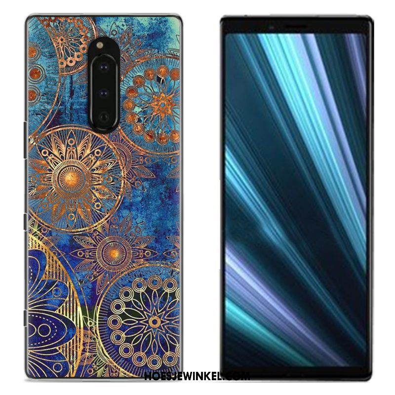 Sony Xperia 1 Hoesje Bescherming Geschilderd Doek, Sony Xperia 1 Hoesje Blauw Mobiele Telefoon