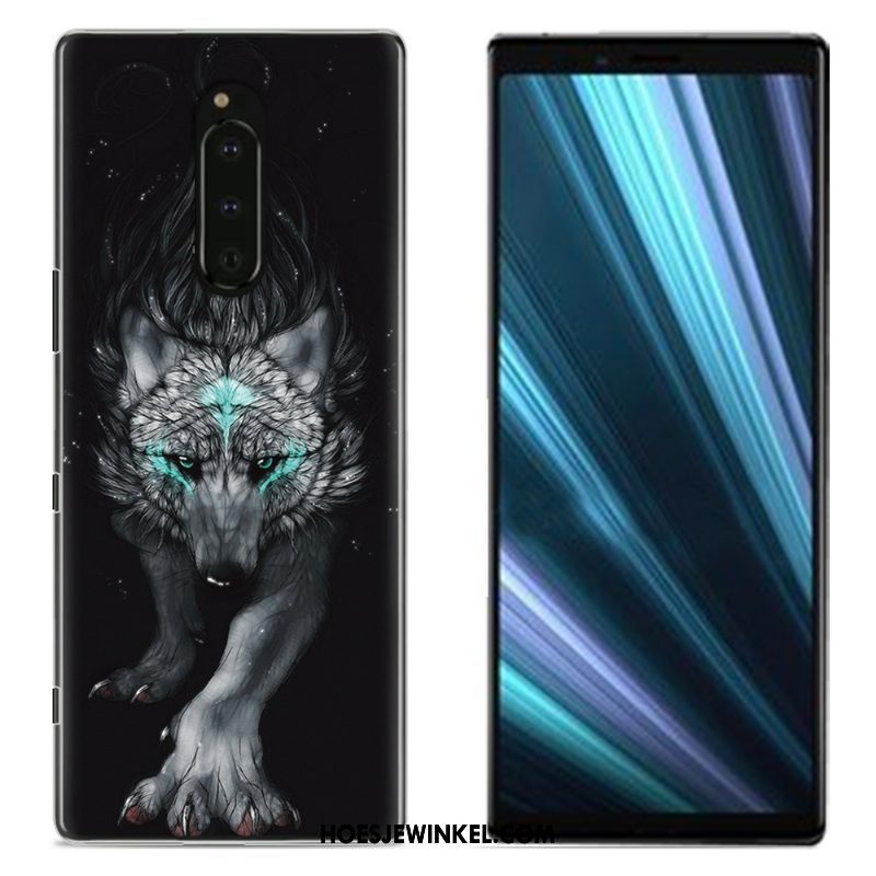 Sony Xperia 1 Hoesje Bescherming Geschilderd Doek, Sony Xperia 1 Hoesje Blauw Mobiele Telefoon