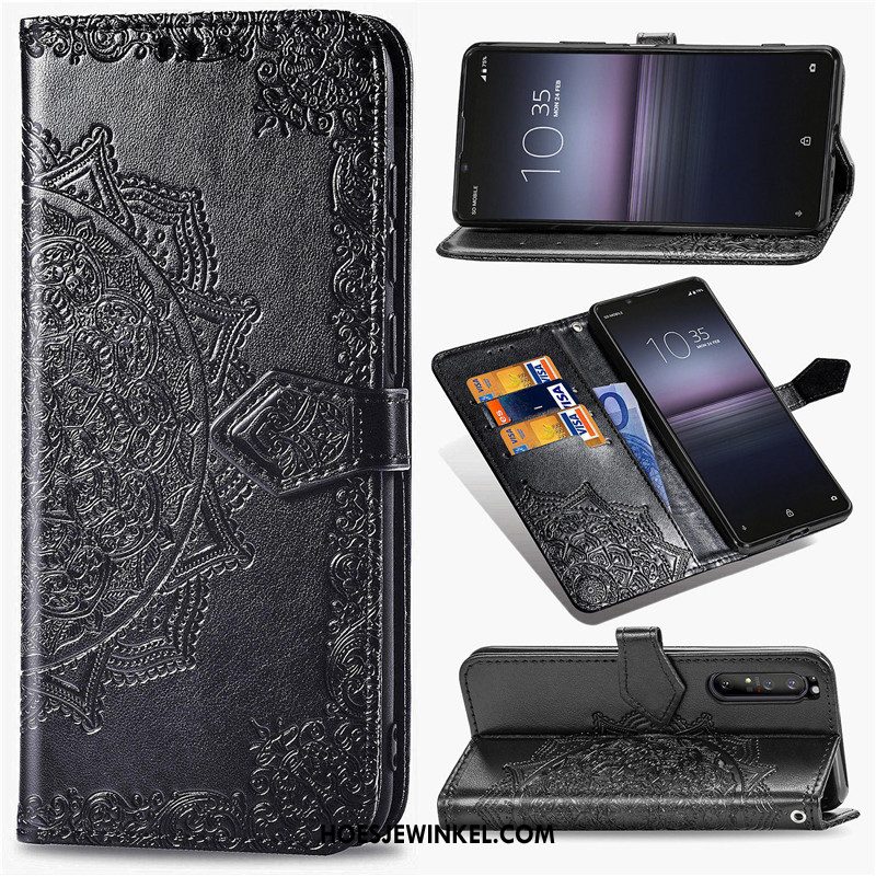 Sony Xperia 1 Ii Hoesje Hanger Reliëf Kunstleer, Sony Xperia 1 Ii Hoesje Groen Mobiele Telefoon