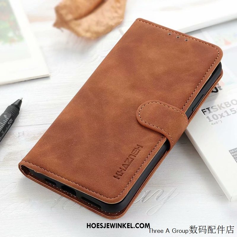 Sony Xperia 1 Ii Hoesje Kaart Vintage Leren Etui, Sony Xperia 1 Ii Hoesje Schrobben Rood