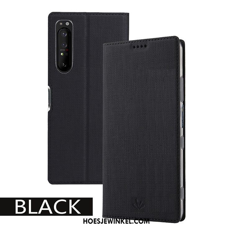 Sony Xperia 1 Ii Hoesje Kaart Zwart Folio, Sony Xperia 1 Ii Hoesje Mobiele Telefoon Patroon