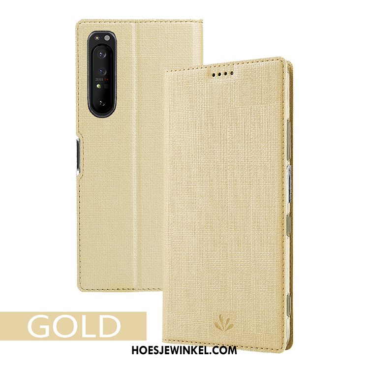 Sony Xperia 1 Ii Hoesje Kaart Zwart Folio, Sony Xperia 1 Ii Hoesje Mobiele Telefoon Patroon