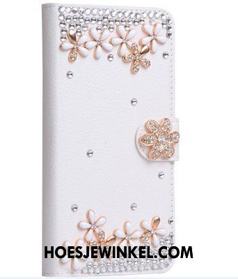 Sony Xperia 10 Hoesje Met Strass Anti-fall Folio, Sony Xperia 10 Hoesje Wit Leren Etui