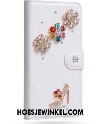 Sony Xperia 10 Hoesje Met Strass Anti-fall Folio, Sony Xperia 10 Hoesje Wit Leren Etui