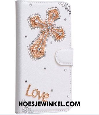 Sony Xperia 10 Hoesje Met Strass Anti-fall Folio, Sony Xperia 10 Hoesje Wit Leren Etui