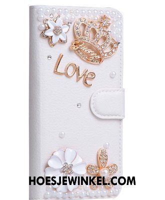 Sony Xperia 10 Hoesje Met Strass Anti-fall Folio, Sony Xperia 10 Hoesje Wit Leren Etui