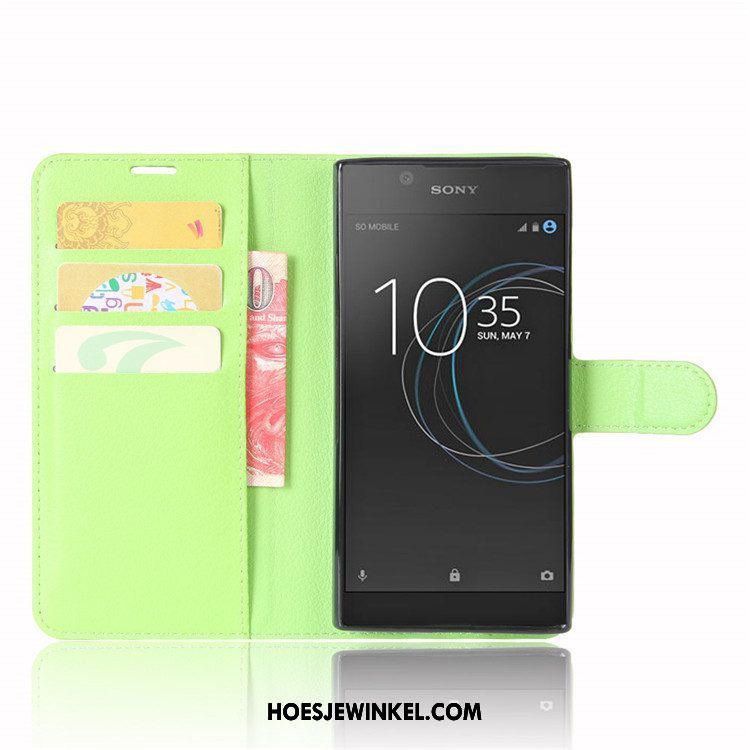 Sony Xperia L1 Hoesje Folio Anti-fall Portemonnee, Sony Xperia L1 Hoesje Groen Leren Etui